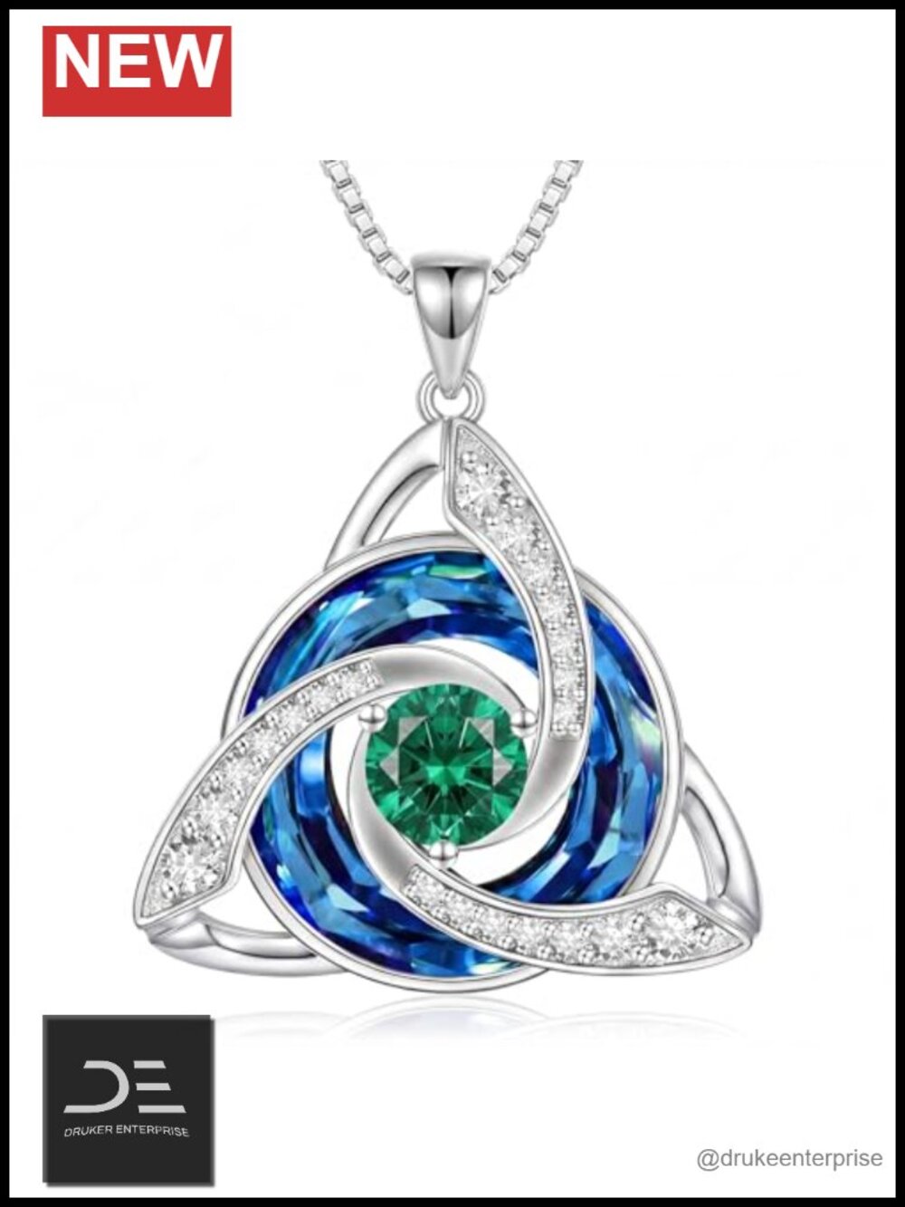 Celtic Knot Birthstone Necklace, Solid 925 Sterling Silver Pendant